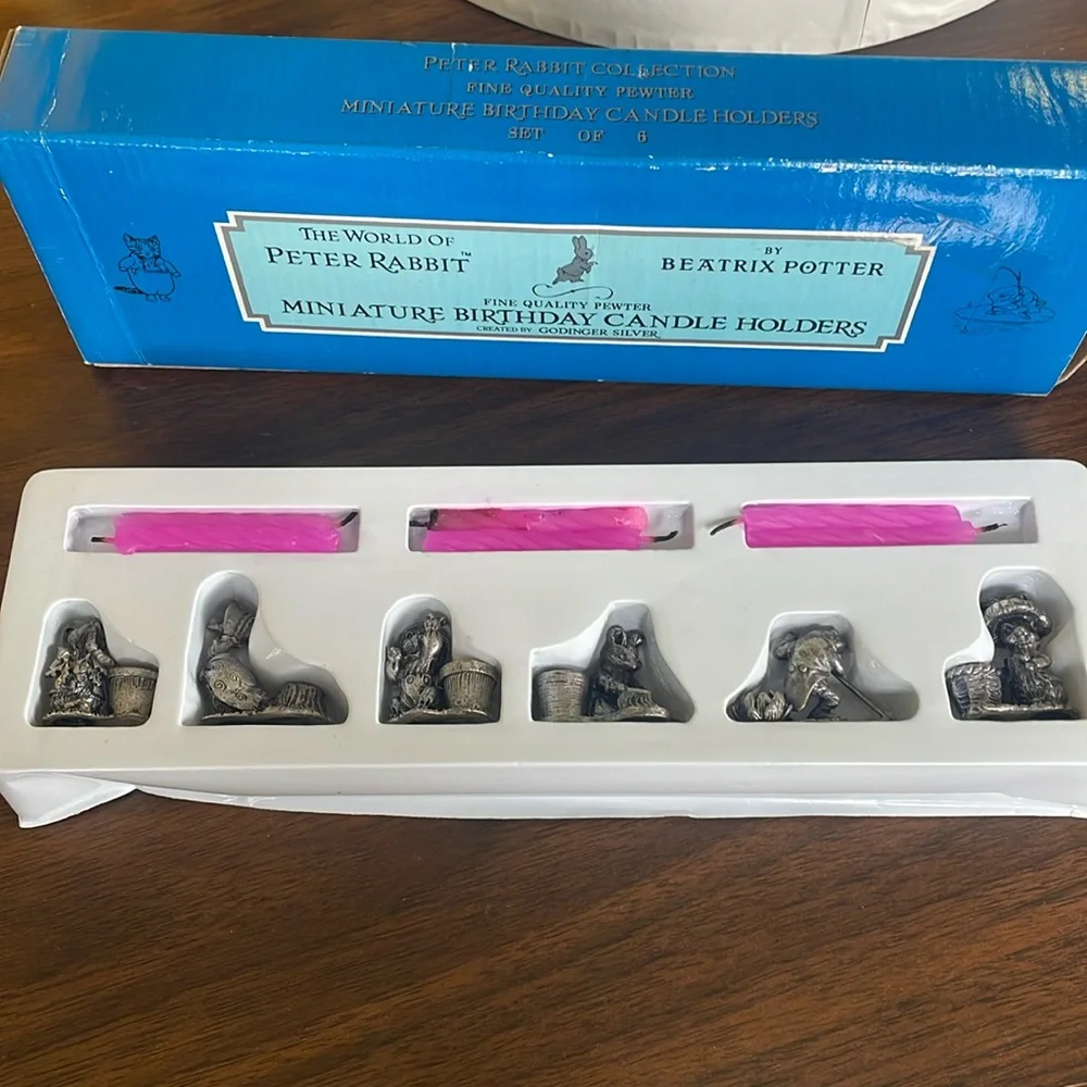 Beatrix Potter Pewter Birthday Candle Holders. Never used